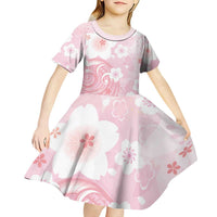Japan Sakura Floral with Polynesian Vibe Kid Short Sleeve Dress LT9 - Polynesian Pride