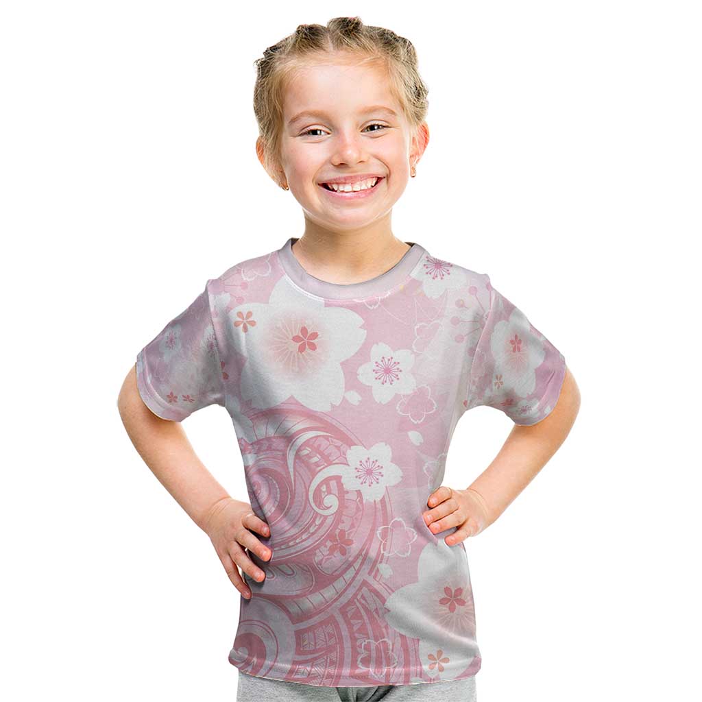 Japan Sakura Floral with Polynesian Vibe Kid T Shirt LT9 Pink - Polynesian Pride
