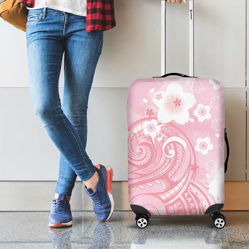 Japan Sakura Floral with Polynesian Vibe Luggage Cover LT9 - Polynesian Pride