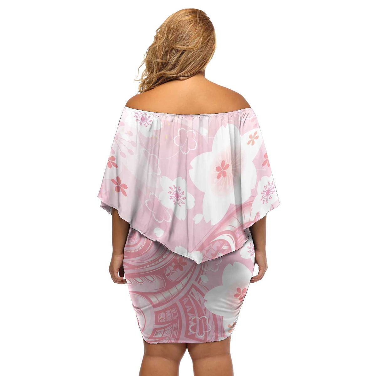 Japan Sakura Floral with Polynesian Vibe Off Shoulder Short Dress LT9 - Polynesian Pride