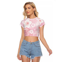 Japan Sakura Floral with Polynesian Vibe Raglan Cropped T Shirt LT9 Female Pink - Polynesian Pride