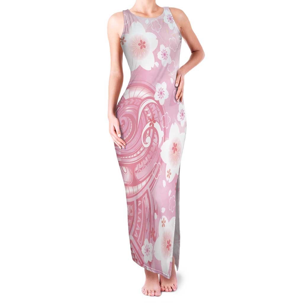 Japan Sakura Floral with Polynesian Vibe Tank Maxi Dress
