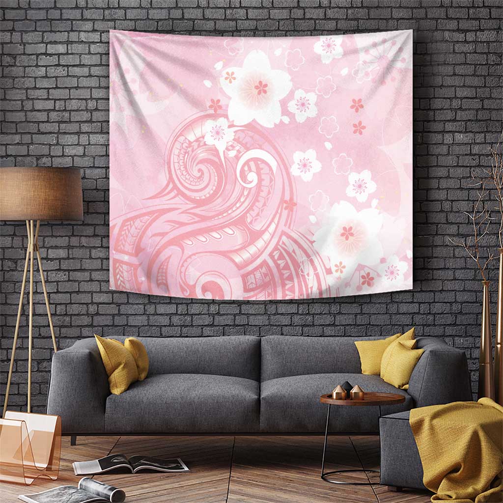Japan Sakura Floral with Polynesian Vibe Tapestry LT9 - Polynesian Pride