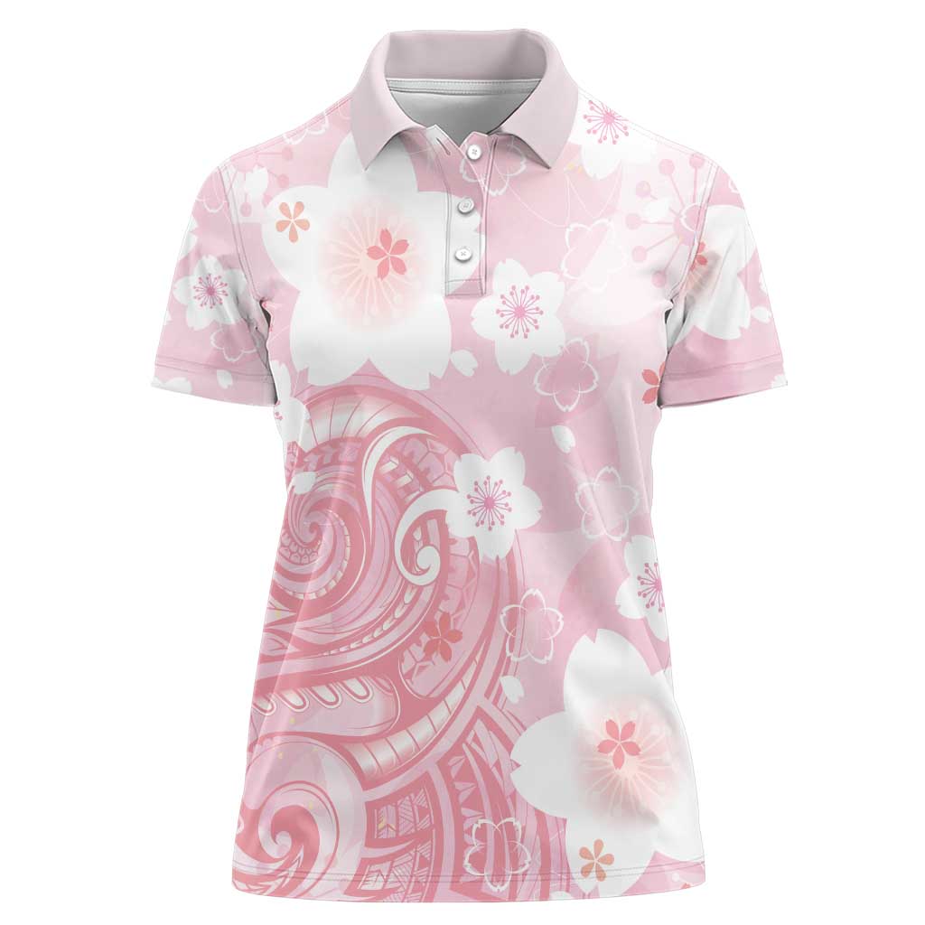 Japan Sakura Floral with Polynesian Vibe Women Polo Shirt LT9 Female Pink - Polynesian Pride