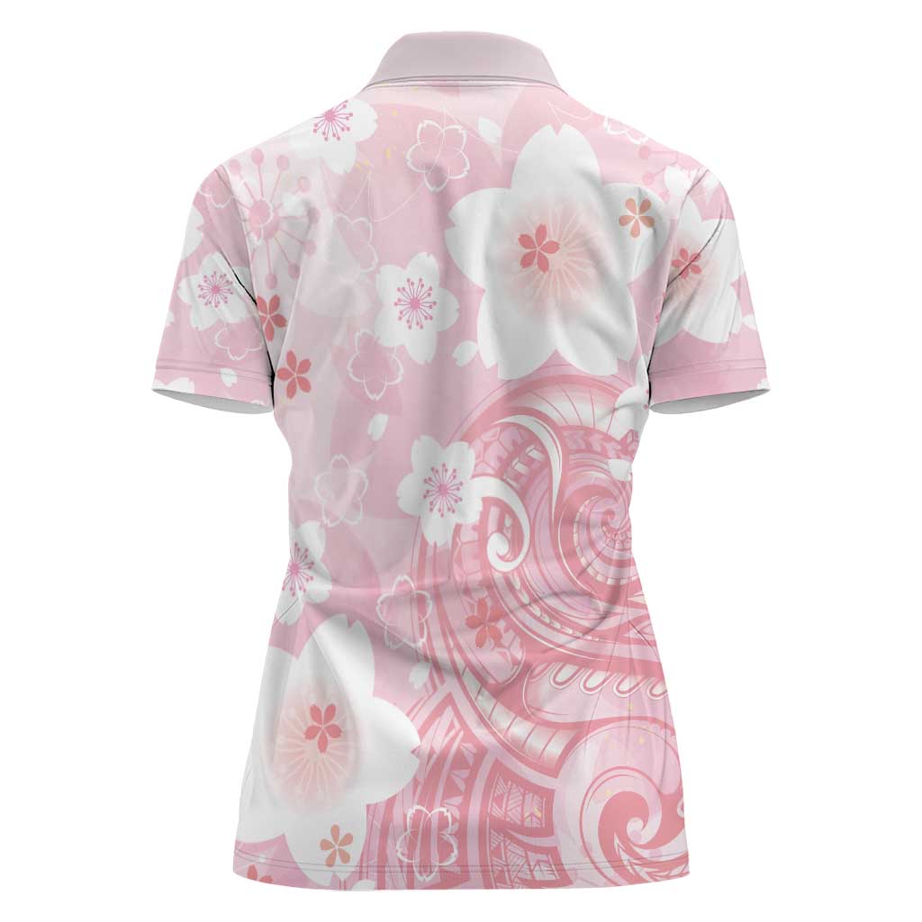 Japan Sakura Floral with Polynesian Vibe Women Polo Shirt LT9 - Polynesian Pride