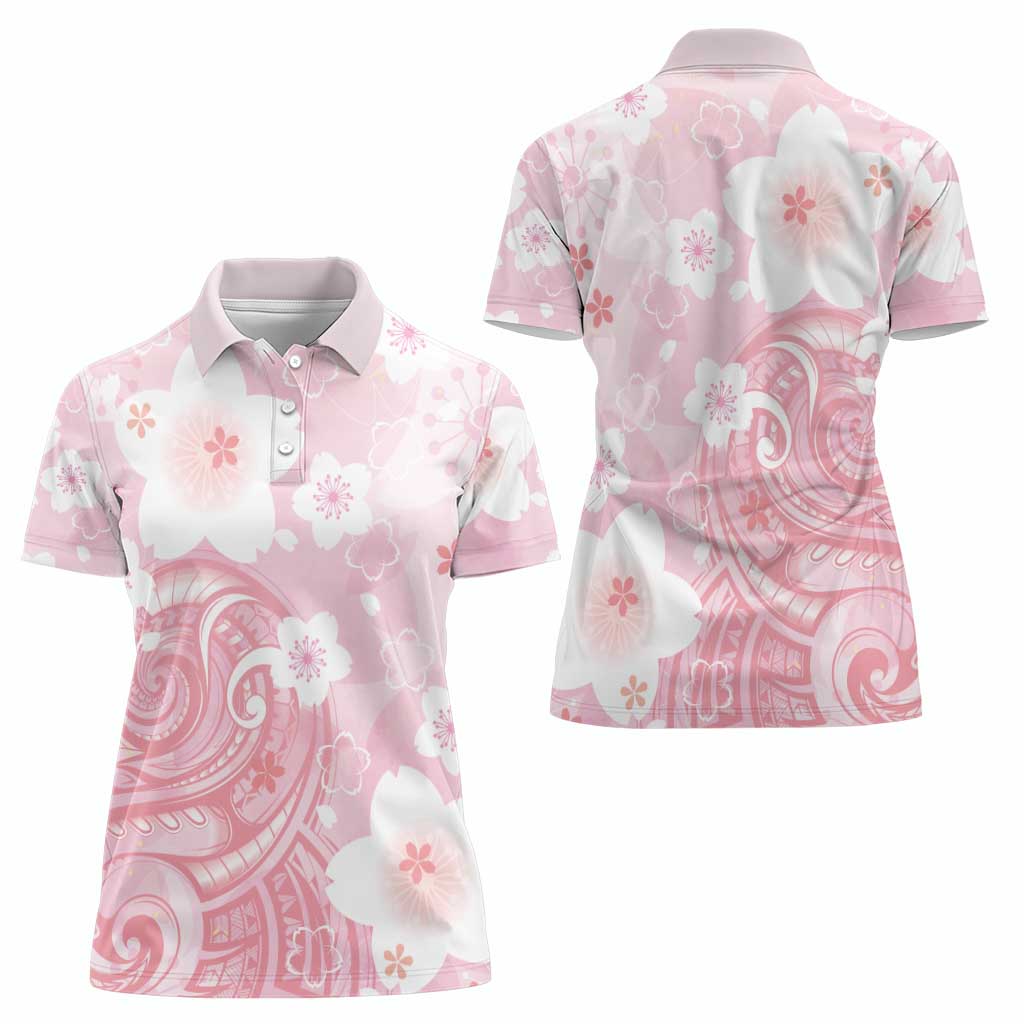 Japan Sakura Floral with Polynesian Vibe Women Polo Shirt LT9 - Polynesian Pride