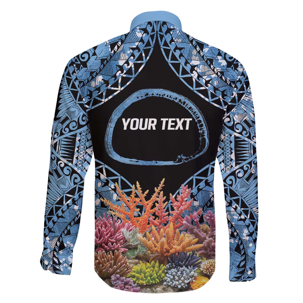 Personalised Nukuoro Micronesia Atoll Family Matching Off The Shoulder Long Sleeve Dress and Hawaiian Shirt with Pacific Coral Reef