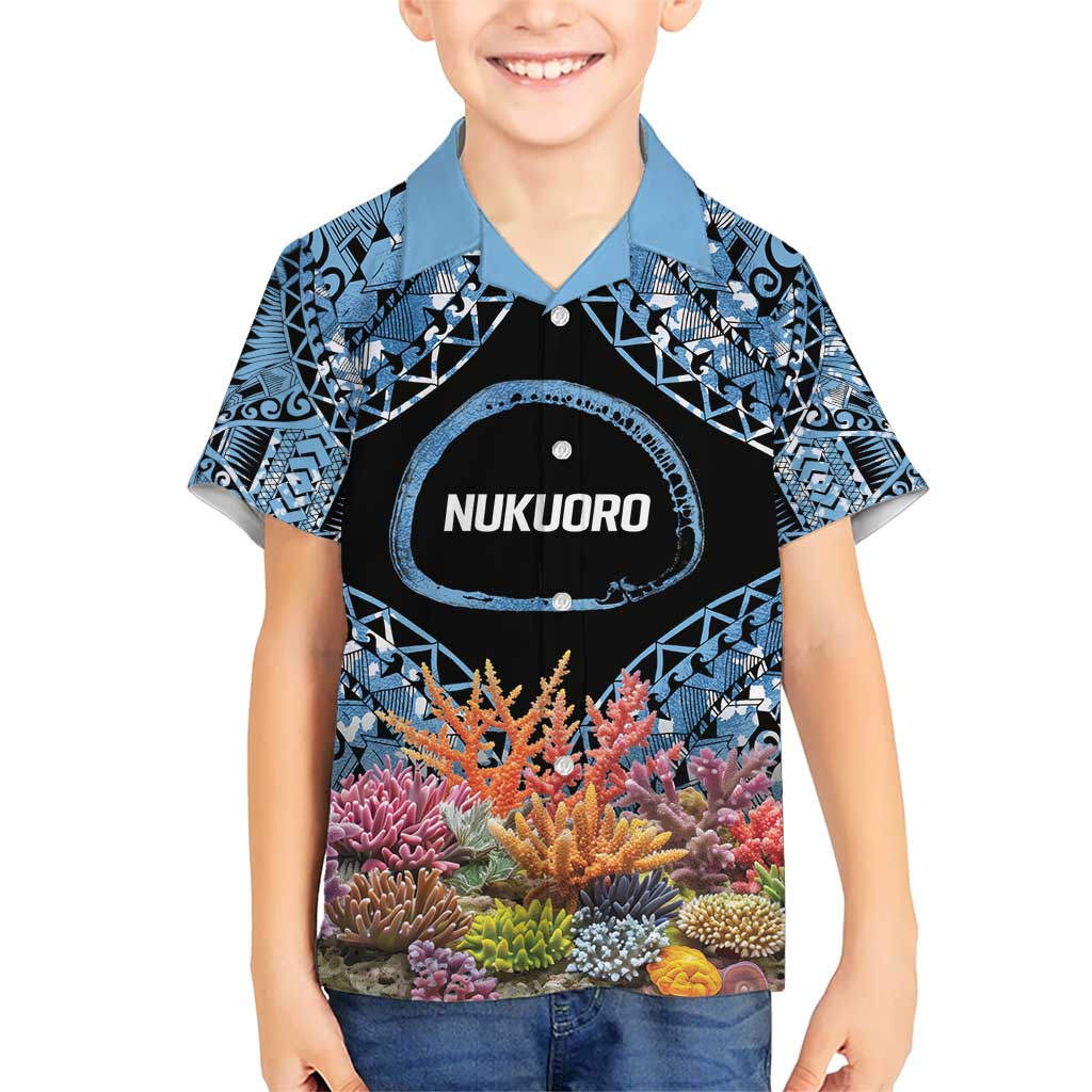 Personalised Nukuoro Micronesia Atoll Kid Hawaiian Shirt with Pacific Coral Reef LT9 Kid Blue - Polynesian Pride