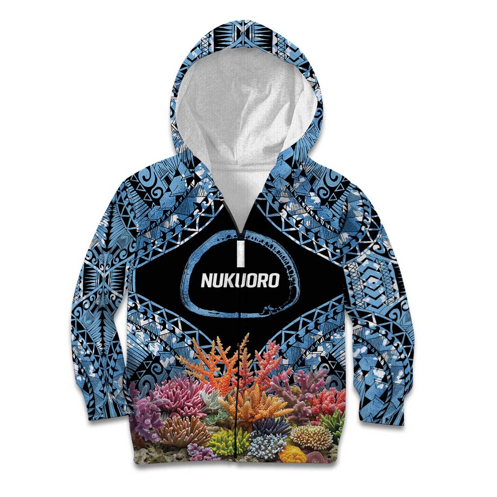 Personalised Nukuoro Micronesia Atoll Kid Hoodie with Pacific Coral Reef LT9 Zip Hoodie Blue - Polynesian Pride