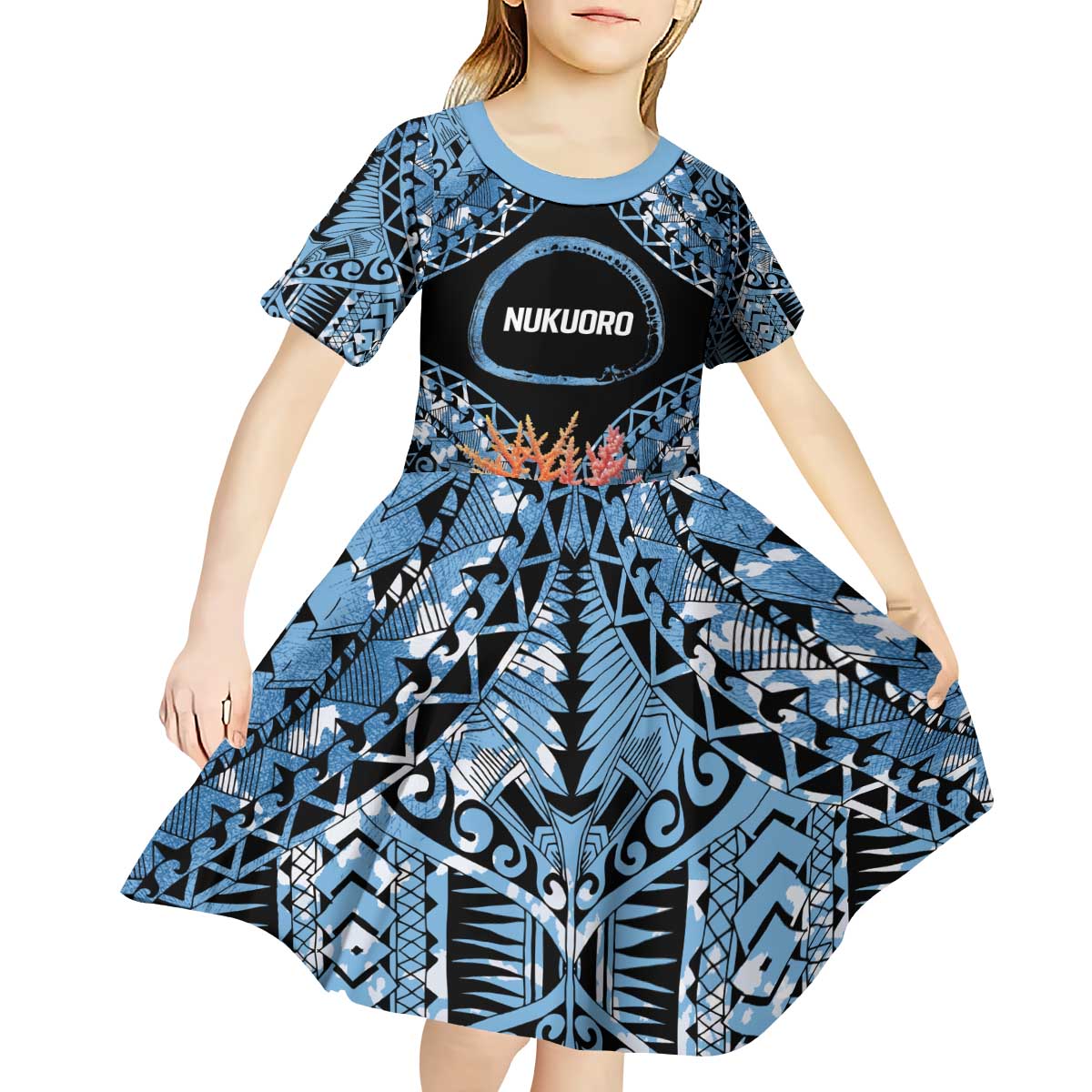 Personalised Nukuoro Micronesia Atoll Kid Short Sleeve Dress with Pacific Coral Reef LT9 - Polynesian Pride