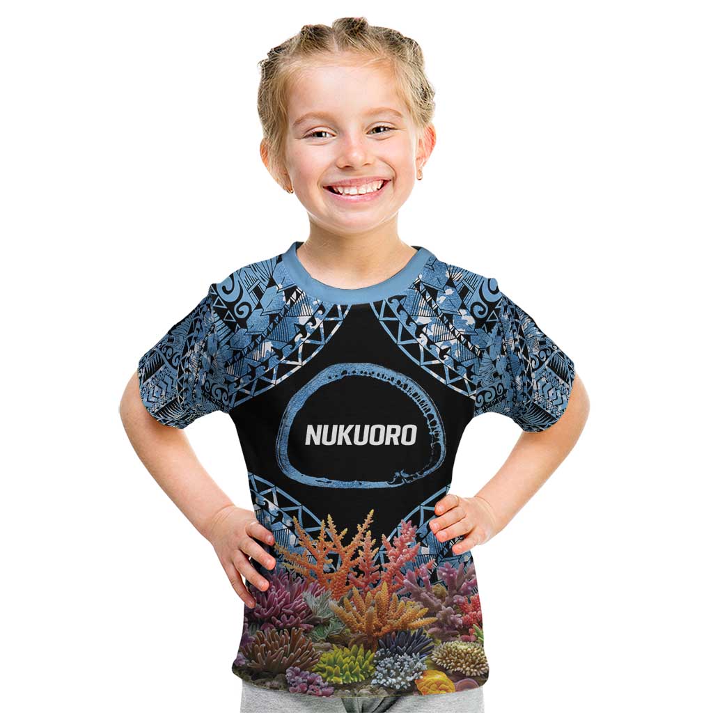 Personalised Nukuoro Micronesia Atoll Kid T Shirt with Pacific Coral Reef LT9 Blue - Polynesian Pride
