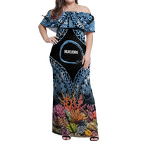 Personalised Nukuoro Micronesia Atoll Off Shoulder Maxi Dress with Pacific Coral Reef LT9 Women Blue - Polynesian Pride