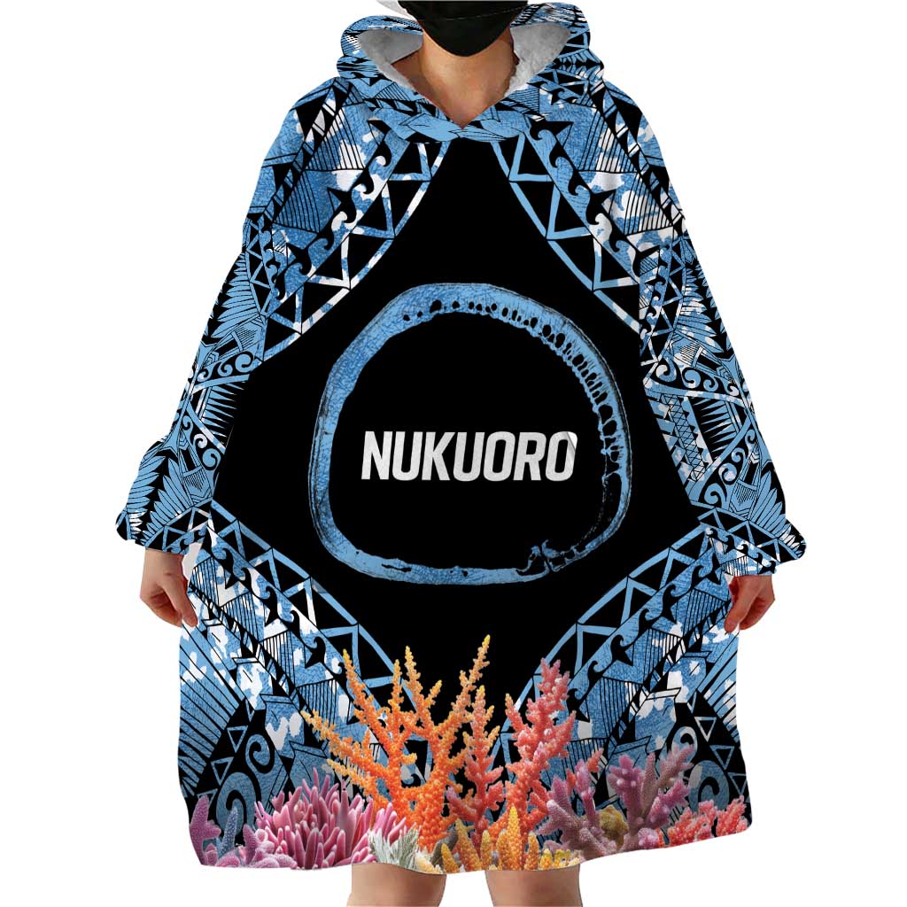 Personalised Nukuoro Micronesia Atoll Wearable Blanket Hoodie with Pacific Coral Reef
