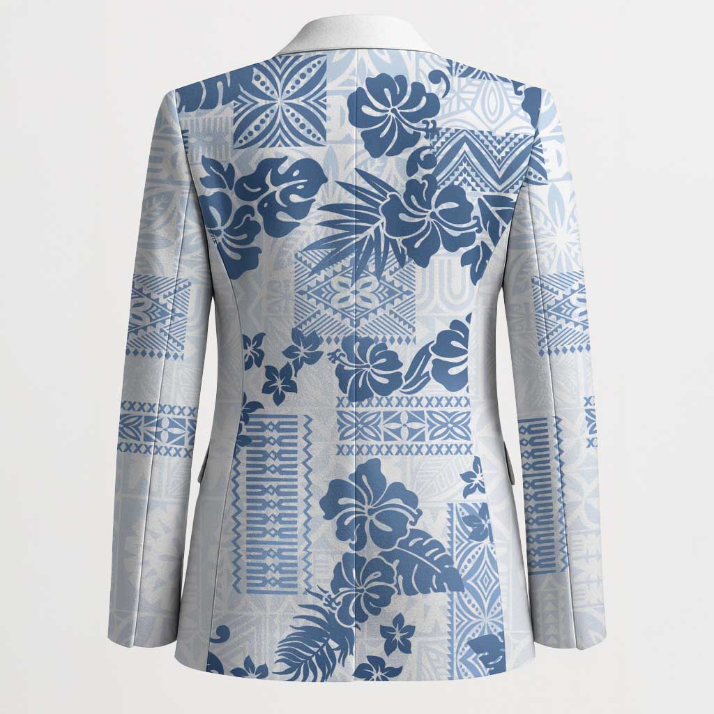 Vintage Hawaii Blazer Hibiscus Tapa Tribal With Hawaiian Quilt Pattern Blue - Polynesian Pride
