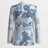 Vintage Hawaii Blazer Hibiscus Tapa Tribal With Hawaiian Quilt Pattern Blue - Polynesian Pride