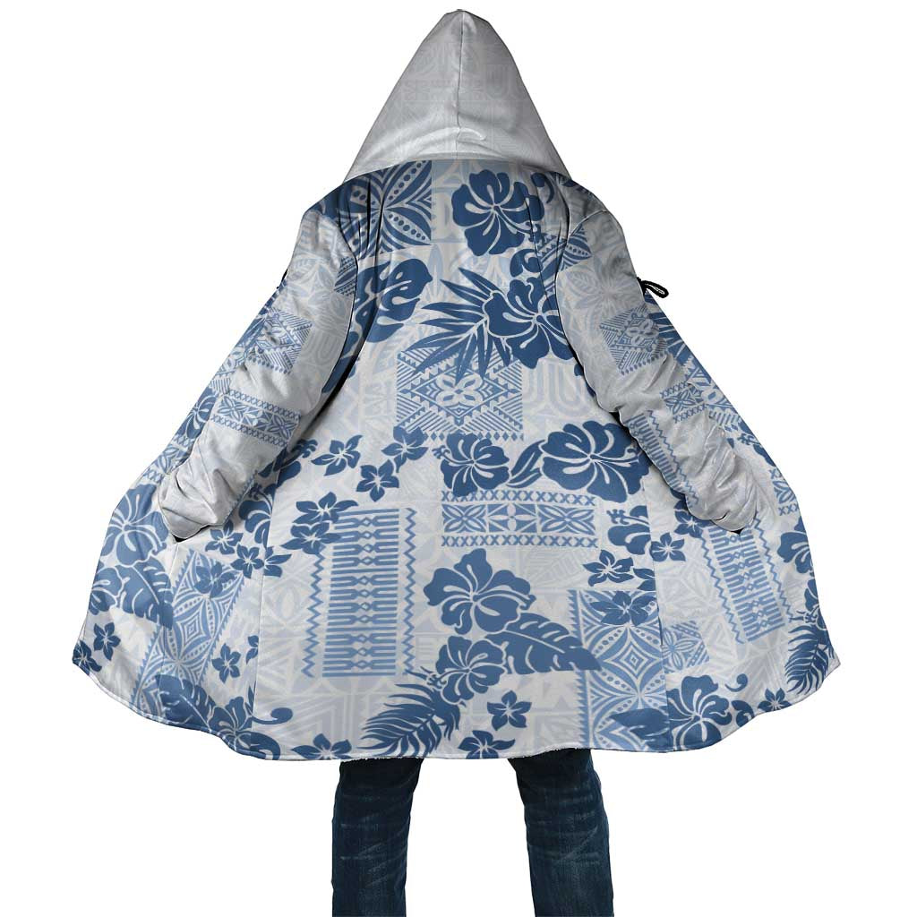 Vintage Hawaii Cloak Hibiscus Tapa Tribal With Hawaiian Quilt Pattern Blue - Polynesian Pride