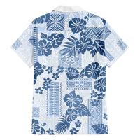 Vintage Hawaii Hawaiian Shirt Hibiscus Tapa Tribal With Hawaiian Quilt Pattern Blue LT9 - Polynesian Pride