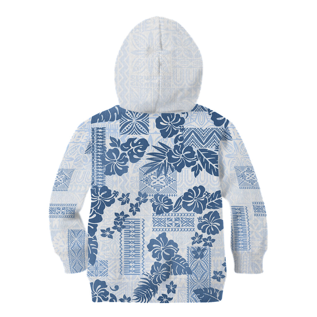 Vintage Hawaii Kid Hoodie Hibiscus Tapa Tribal With Hawaiian Quilt Pattern Blue LT9 - Polynesian Pride