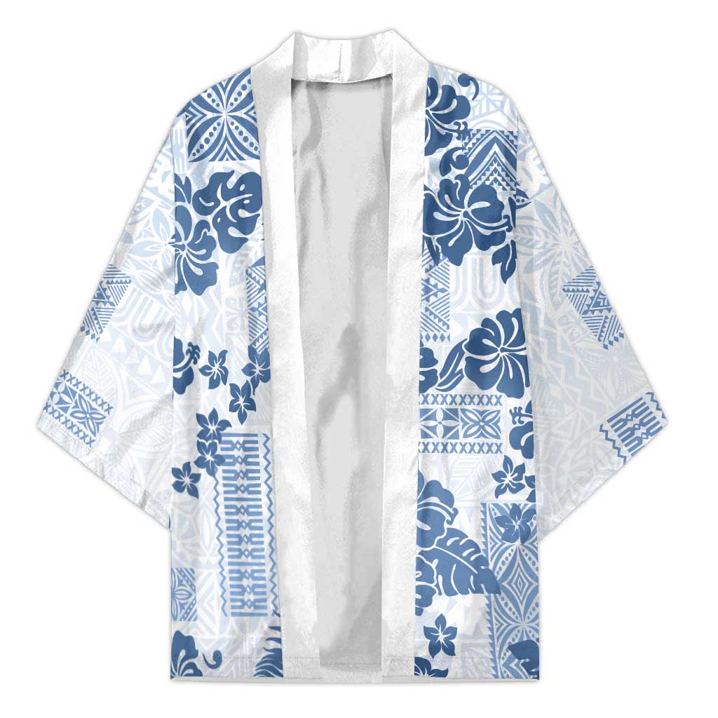 Vintage Hawaii Kimono Hibiscus Tapa Tribal With Hawaiian Quilt Pattern Blue - Polynesian Pride
