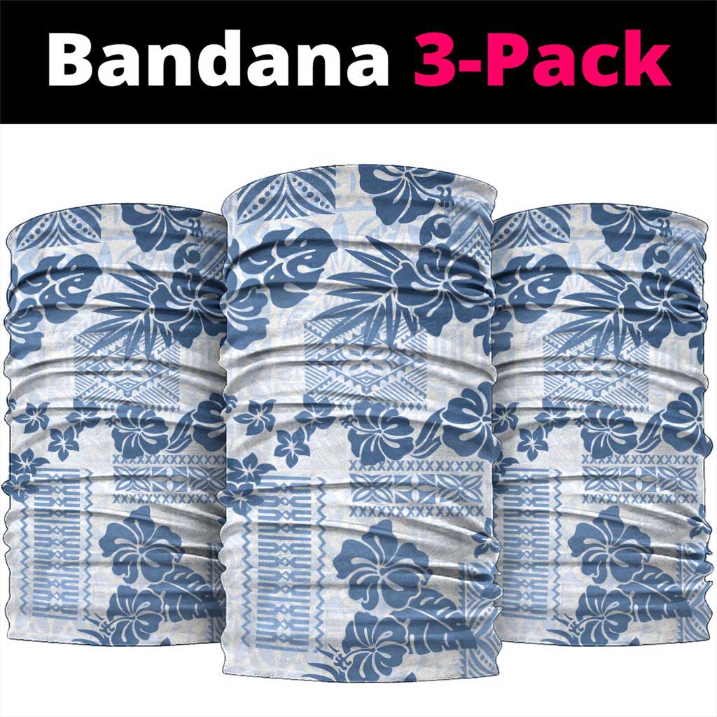 Vintage Hawaii Neck Gaiter Hibiscus Tapa Tribal With Hawaiian Quilt Pattern Blue - Polynesian Pride