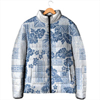 Vintage Hawaii Padded Jacket Hibiscus Tapa Tribal With Hawaiian Quilt Pattern Blue - Polynesian Pride