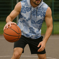 Vintage Hawaii Sleeveless Hoodie Hibiscus Tapa Tribal With Hawaiian Quilt Pattern Blue - Polynesian Pride