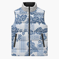 Vintage Hawaii Sleeveless Puffer Jacket Hibiscus Tapa Tribal With Hawaiian Quilt Pattern Blue - Polynesian Pride
