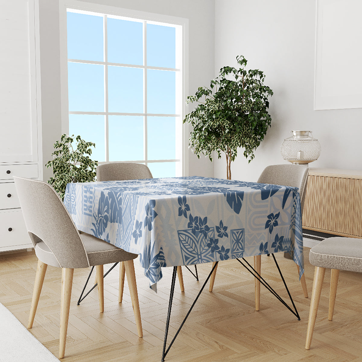 Vintage Hawaii Tablecloth Hibiscus Tapa Tribal With Hawaiian Quilt Pattern Blue LT9 - Polynesian Pride