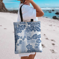 Vintage Hawaii Tote Bag Hibiscus Tapa Tribal With Hawaiian Quilt Pattern Blue - Polynesian Pride