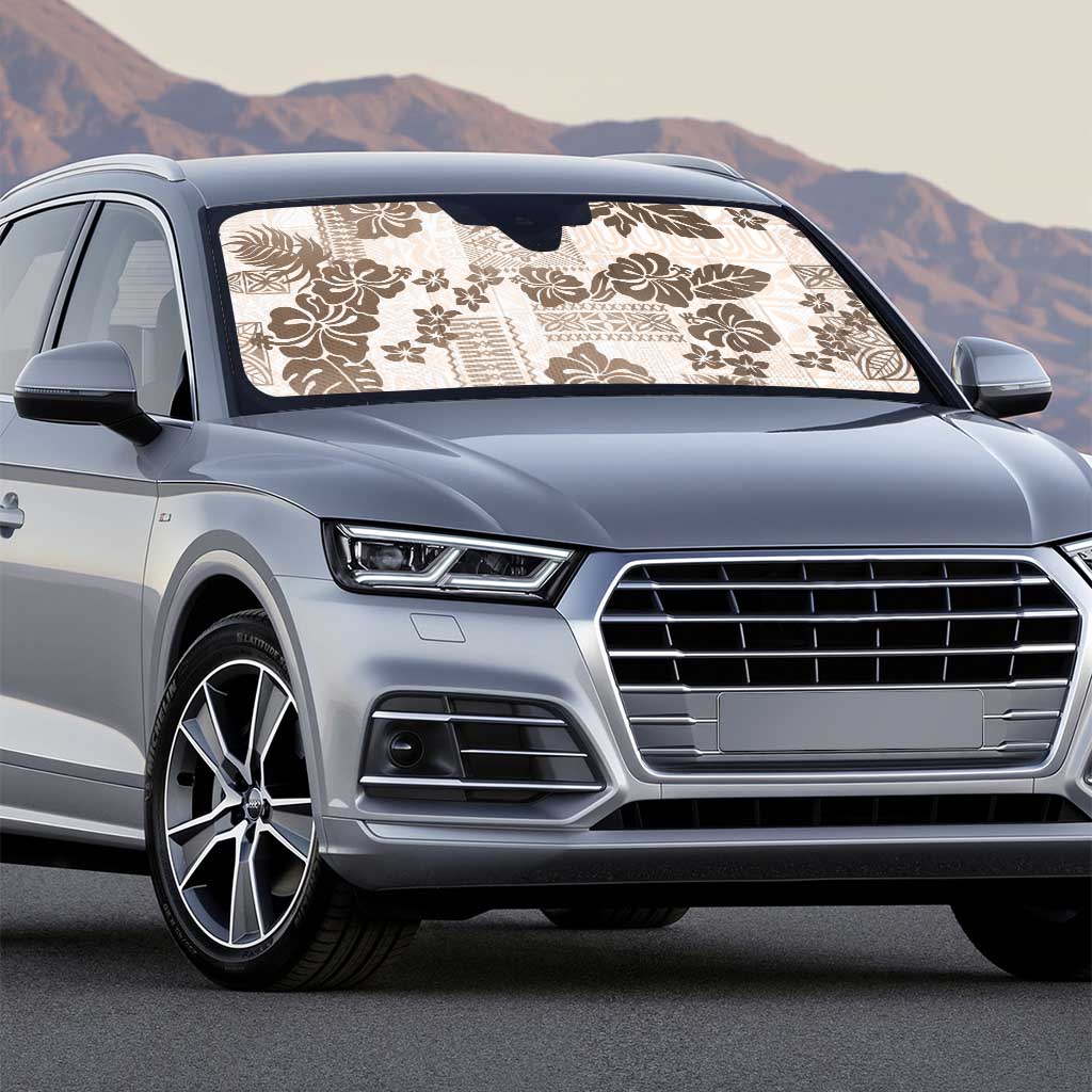 Vintage Hawaii Auto Sun Shade Hibiscus Tapa Tribal With Hawaiian Quilt Pattern Gold - Polynesian Pride