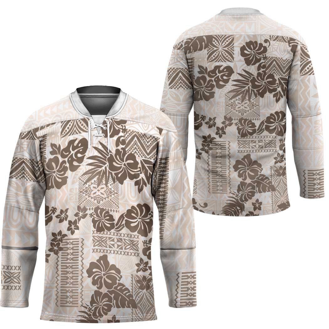 Vintage Hawaii Hockey Jersey Hibiscus Tapa Tribal With Hawaiian Quilt Pattern Gold - Polynesian Pride