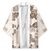 Vintage Hawaii Kimono Hibiscus Tapa Tribal With Hawaiian Quilt Pattern Gold - Polynesian Pride