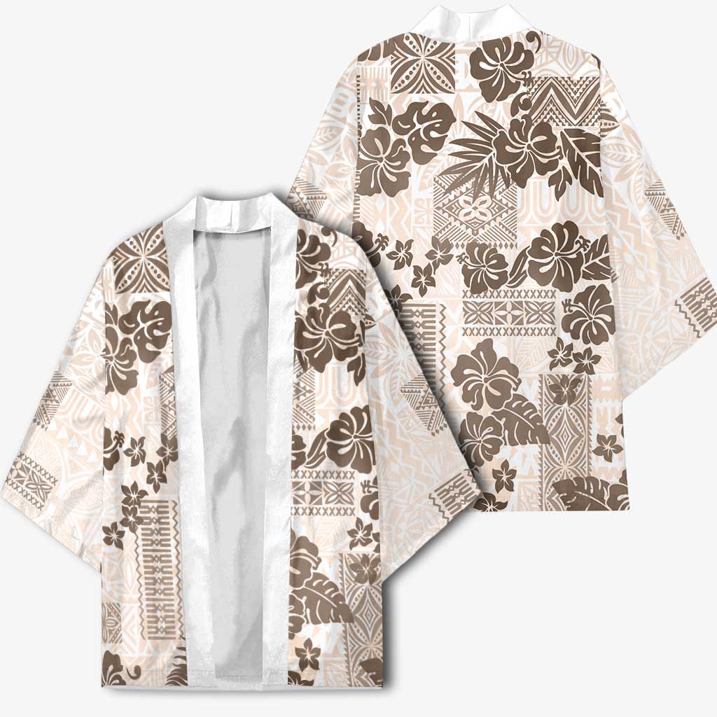 Vintage Hawaii Kimono Hibiscus Tapa Tribal With Hawaiian Quilt Pattern Gold - Polynesian Pride