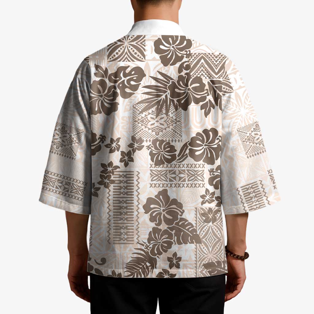 Vintage Hawaii Kimono Hibiscus Tapa Tribal With Hawaiian Quilt Pattern Gold - Polynesian Pride