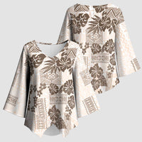 Vintage Hawaii Kimono Sleeve Blouse Hibiscus Tapa Tribal With Hawaiian Quilt Pattern Gold LT9 - Polynesian Pride