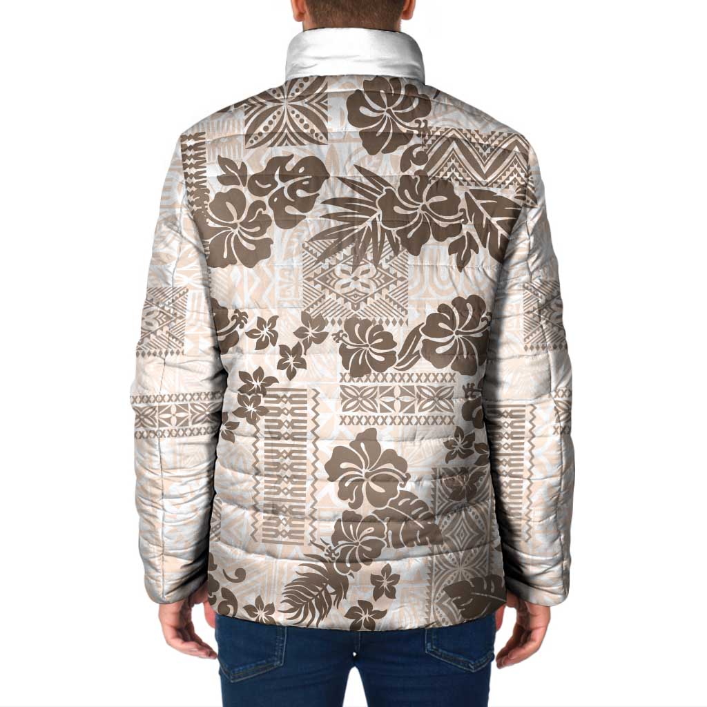Vintage Hawaii Padded Jacket Hibiscus Tapa Tribal With Hawaiian Quilt Pattern Gold - Polynesian Pride