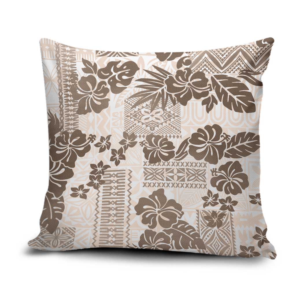 Vintage Hawaii Pillow Cover Hibiscus Tapa Tribal With Hawaiian Quilt Pattern Gold - Polynesian Pride
