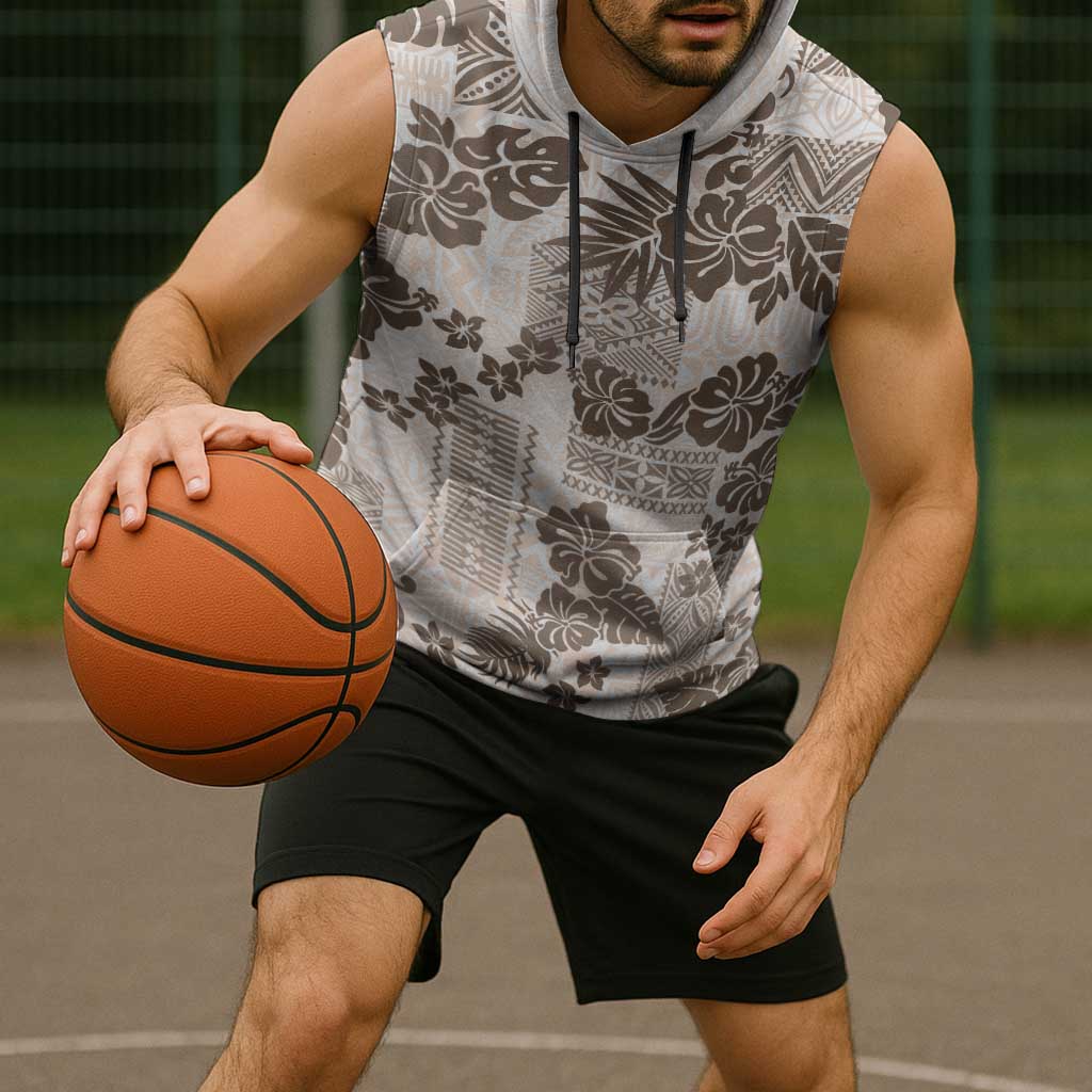 Vintage Hawaii Sleeveless Hoodie Hibiscus Tapa Tribal With Hawaiian Quilt Pattern Gold - Polynesian Pride