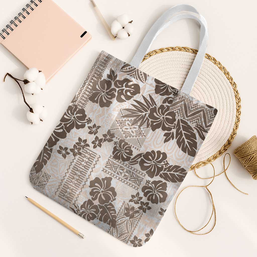 Vintage Hawaii Tote Bag Hibiscus Tapa Tribal With Hawaiian Quilt Pattern Gold - Polynesian Pride