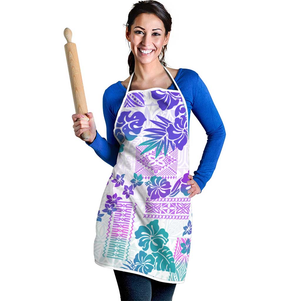 Vintage Hawaii Apron Hibiscus Tapa Tribal With Hawaiian Quilt Pattern Purple LT9 - Polynesian Pride