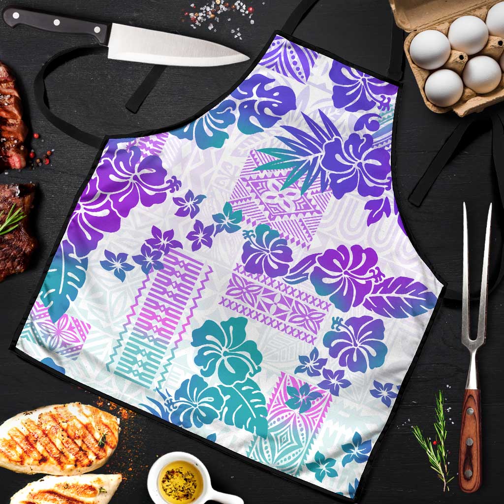 Vintage Hawaii Apron Hibiscus Tapa Tribal With Hawaiian Quilt Pattern Purple LT9 Purple - Polynesian Pride