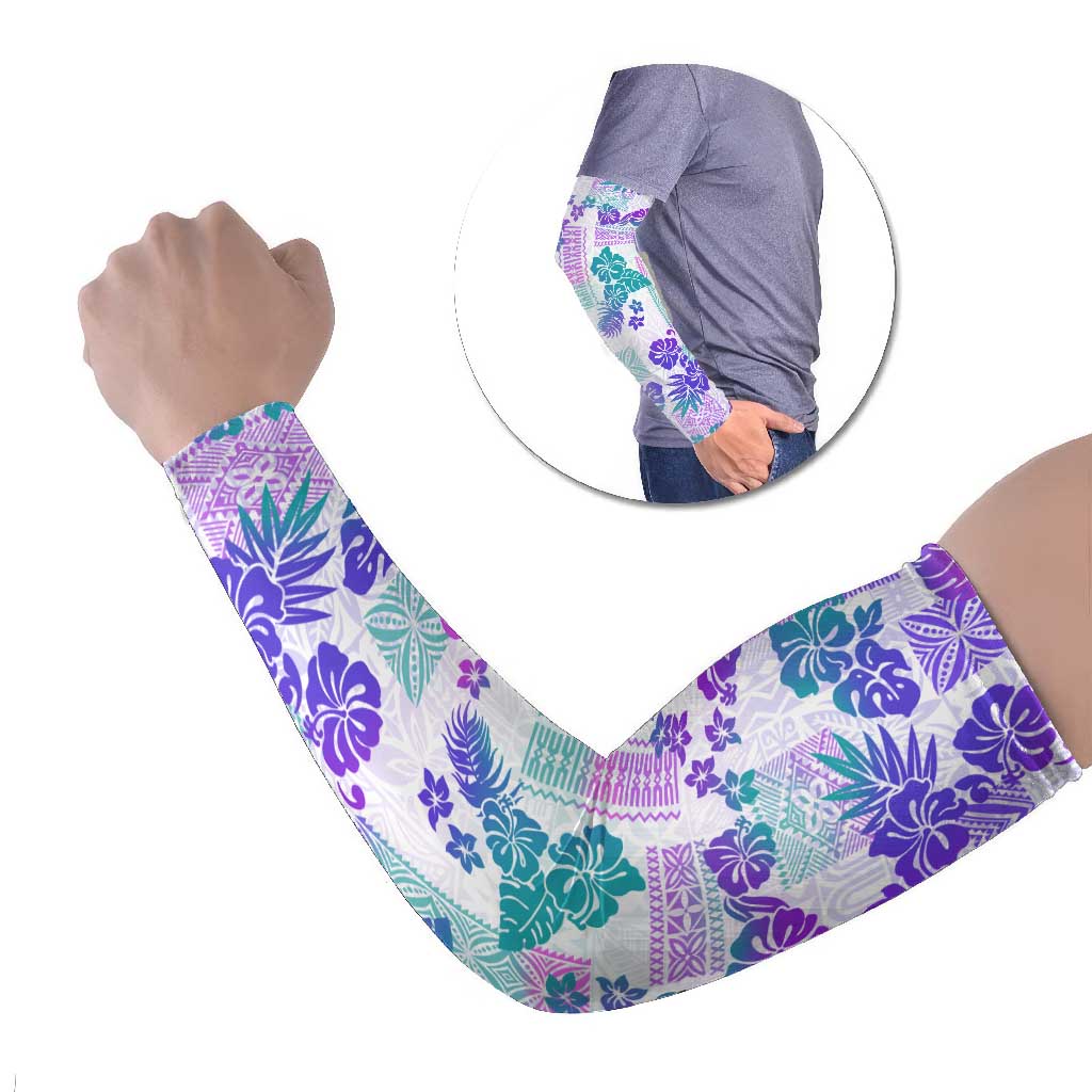 Vintage Hawaii Arm Sleeves Hibiscus Tapa Tribal With Hawaiian Quilt Pattern Purple - Polynesian Pride