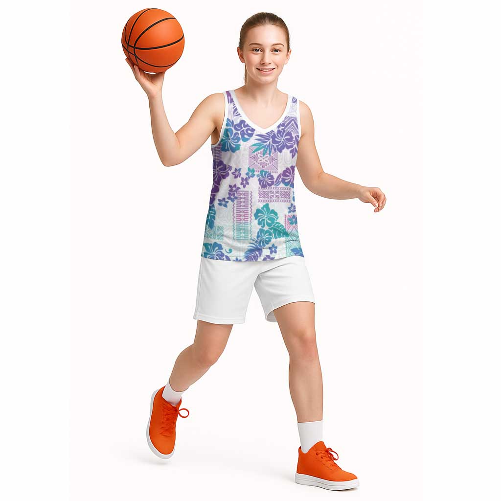 Vintage Hawaii Basketball Jersey Hibiscus Tapa Tribal With Hawaiian Quilt Pattern Purple - Polynesian Pride