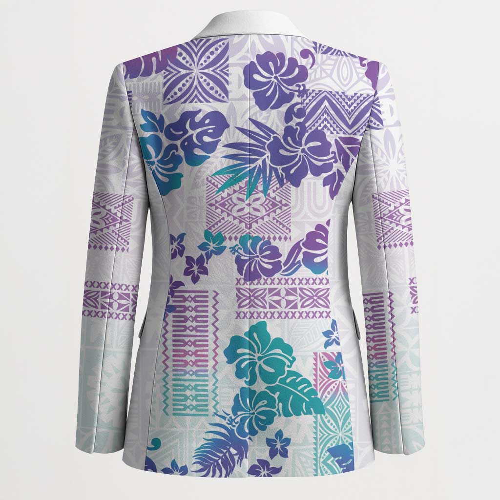Vintage Hawaii Blazer Hibiscus Tapa Tribal With Hawaiian Quilt Pattern Purple - Polynesian Pride