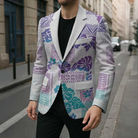 Vintage Hawaii Blazer Hibiscus Tapa Tribal With Hawaiian Quilt Pattern Purple - Polynesian Pride