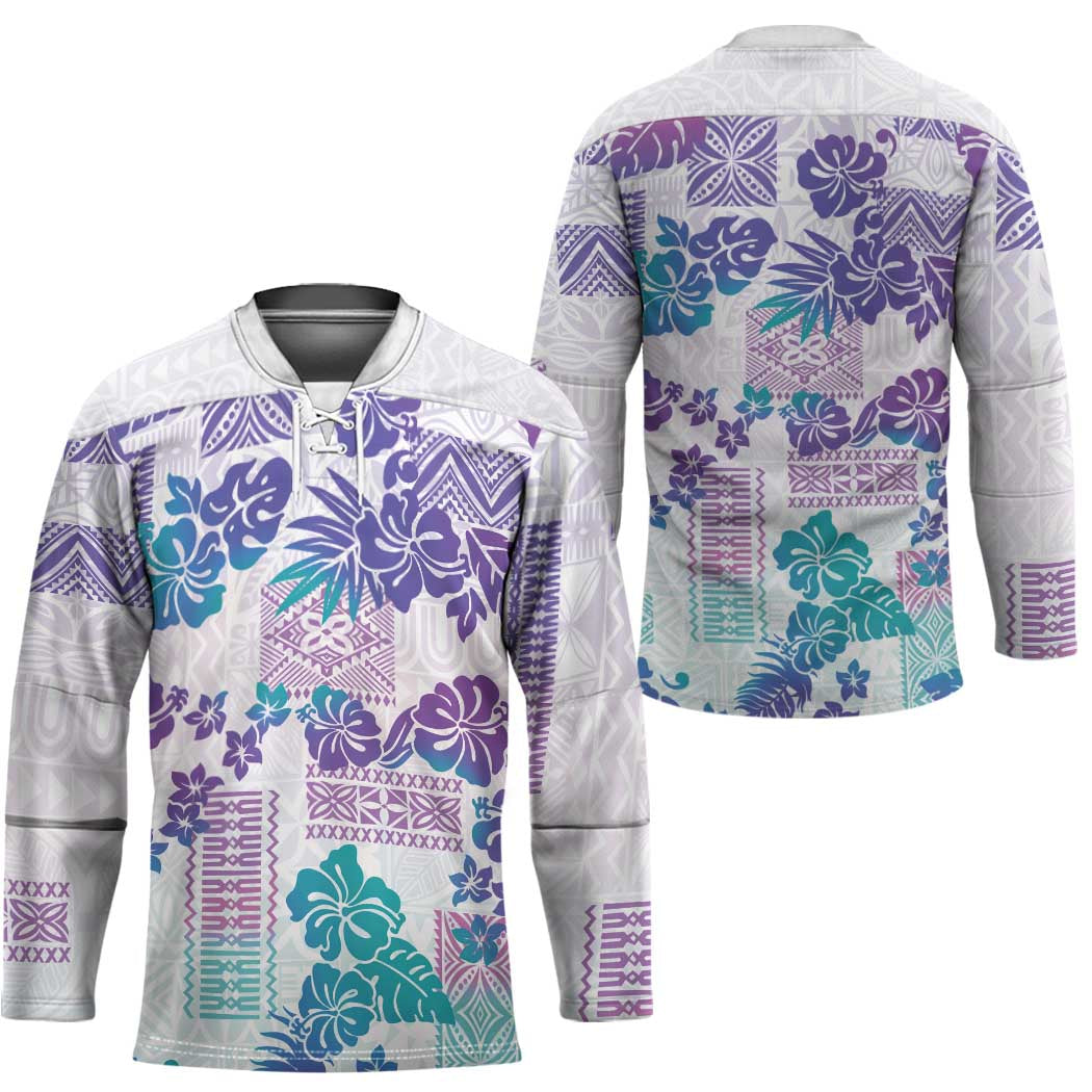 Vintage Hawaii Hockey Jersey Hibiscus Tapa Tribal With Hawaiian Quilt Pattern Purple - Polynesian Pride