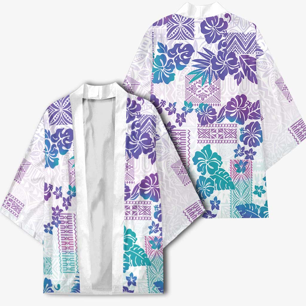 Vintage Hawaii Kimono Hibiscus Tapa Tribal With Hawaiian Quilt Pattern Purple - Polynesian Pride