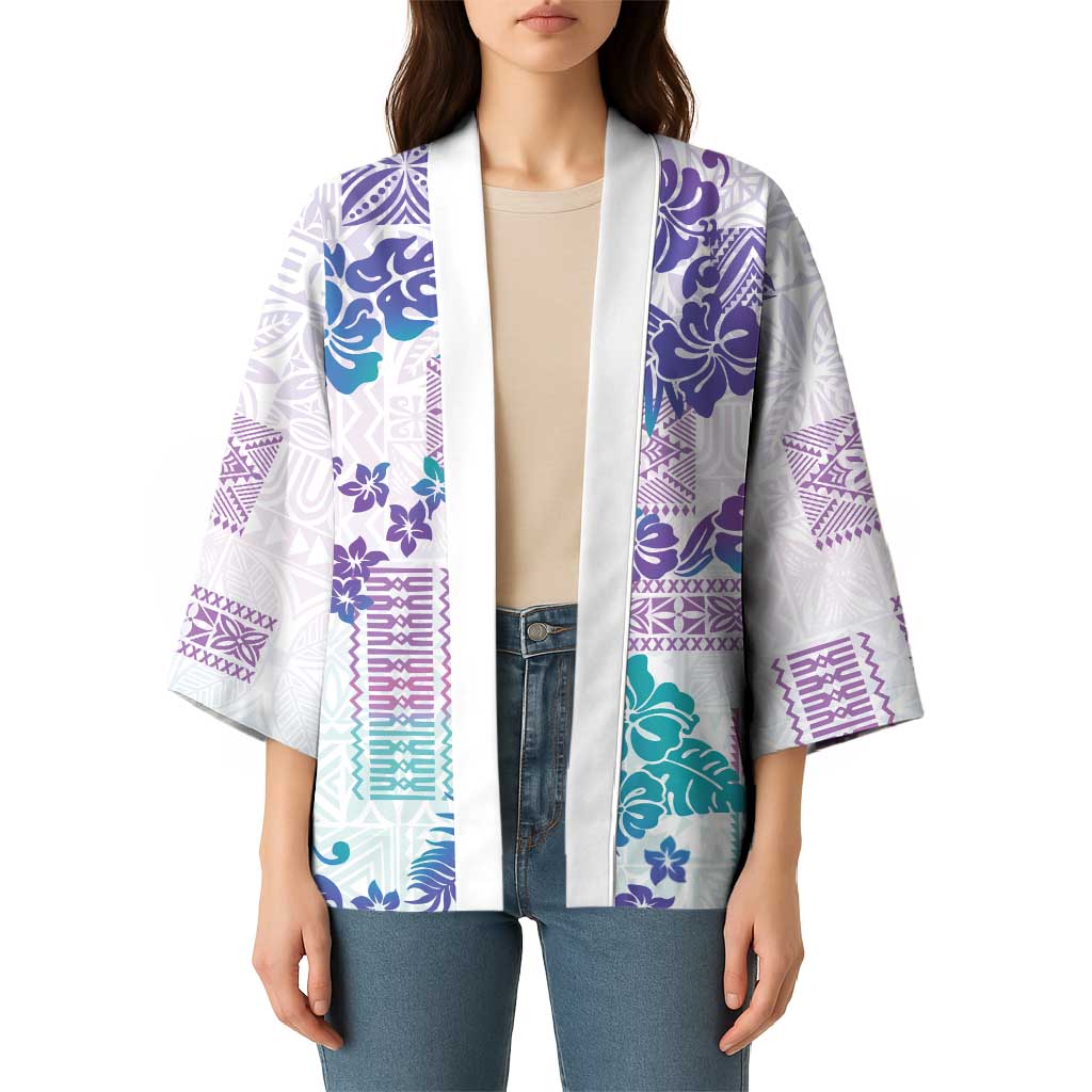 Vintage Hawaii Kimono Hibiscus Tapa Tribal With Hawaiian Quilt Pattern Purple - Polynesian Pride