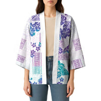 Vintage Hawaii Kimono Hibiscus Tapa Tribal With Hawaiian Quilt Pattern Purple - Polynesian Pride