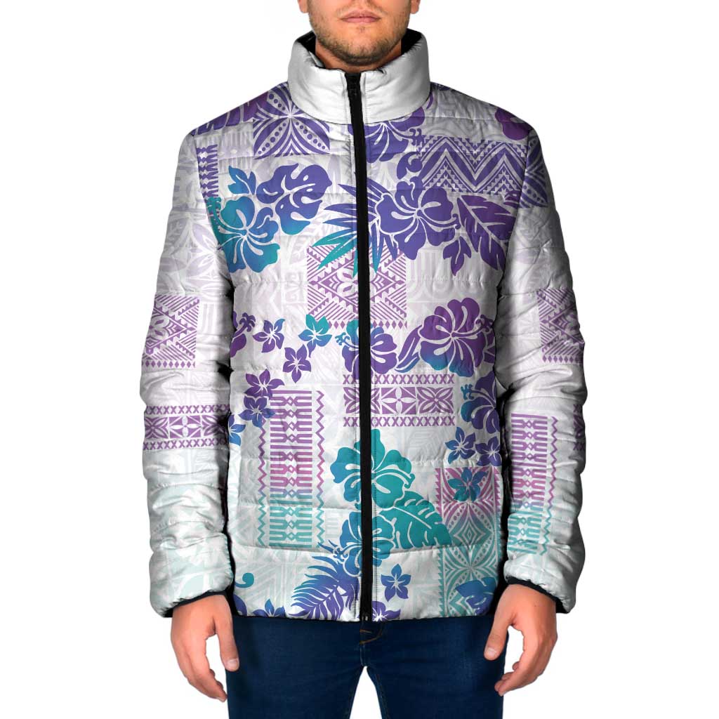 Vintage Hawaii Padded Jacket Hibiscus Tapa Tribal With Hawaiian Quilt Pattern Purple - Polynesian Pride